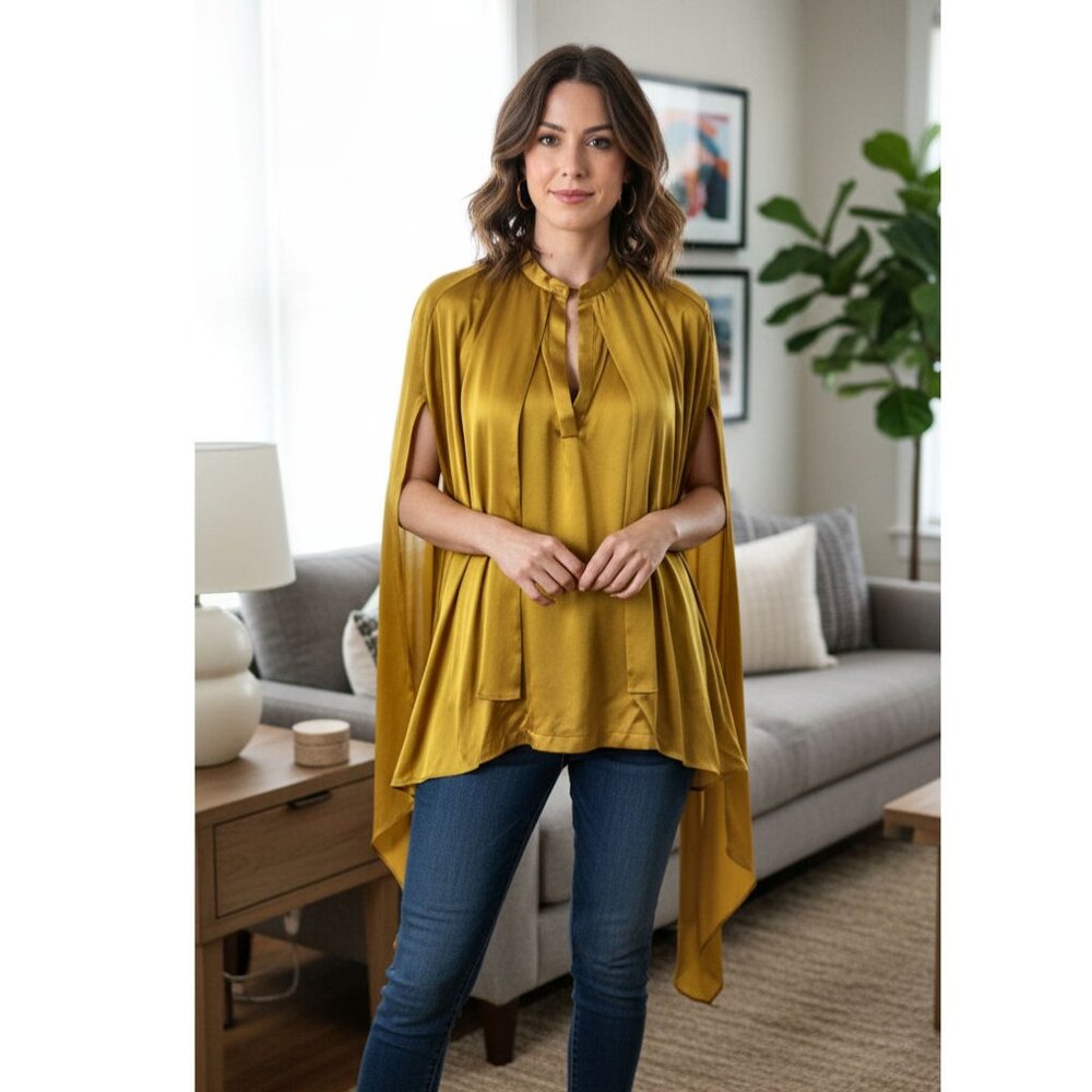 Christian Wijnants Draped Panels Blouse, Gold Size 40 Vogue Fall Resort